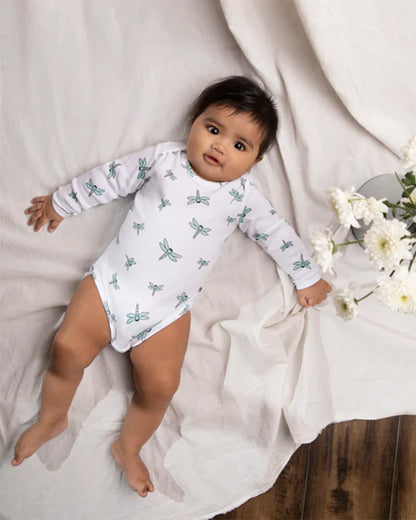 Cotton Bug White Bodysuit-Dragonfly-Organic Cotton-Full Sleeves-Pack Of 3-For Infants