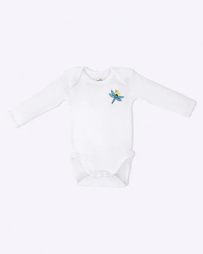 Cotton Bug White Bodysuit-Dragonfly-Organic Cotton-Full Sleeves-Pack Of 3-For Infants