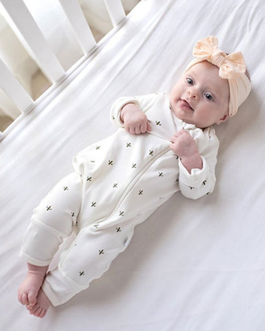 Tickle Tickle Off White Sleepsuit-Desert Spiky-GOTS Certified Organic Cotton-For Infants