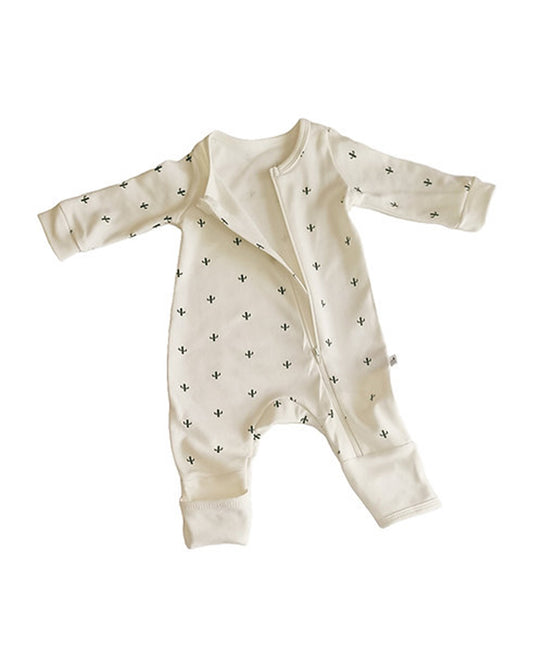 Tickle Tickle Off White Sleepsuit-Desert Spiky-GOTS Certified Organic Cotton-For Infants