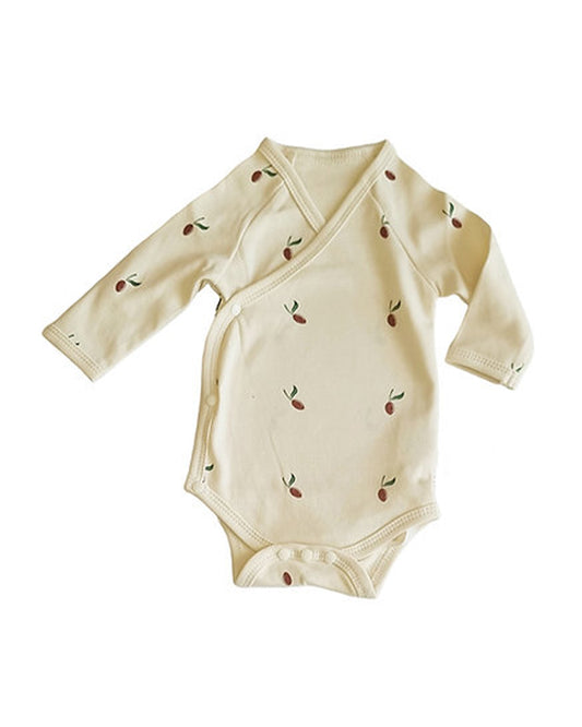 Tickle Tickle Off White Kimono Bodysuit-Red Olea-GOTS Certified Organic Cotton-For Infants