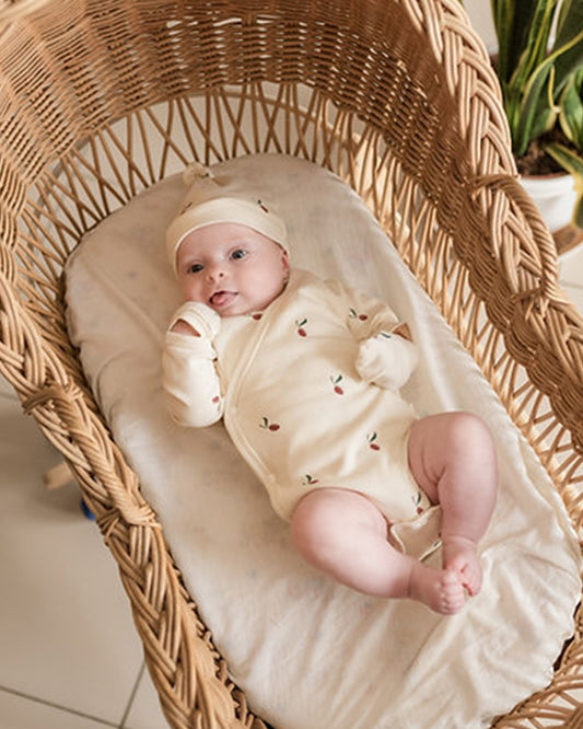 Tickle Tickle Off White Kimono Bodysuit-Red Olea-GOTS Certified Organic Cotton-For Infants