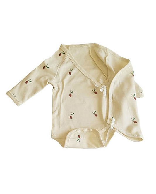 Tickle Tickle Off White Kimono Bodysuit-Red Olea-GOTS Certified Organic Cotton-For Infants