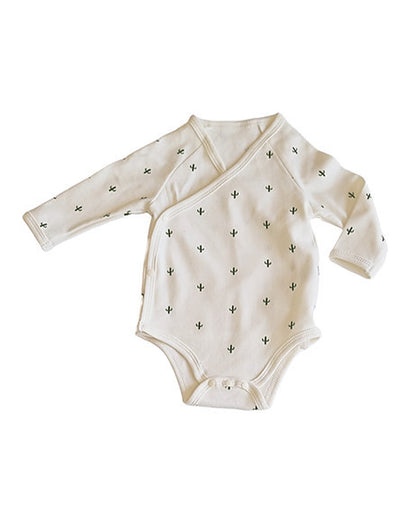 Tickle Tickle White Kimono Bodysuit-Desert Spiky-GOTS Certified Organic Cotton-For Infants