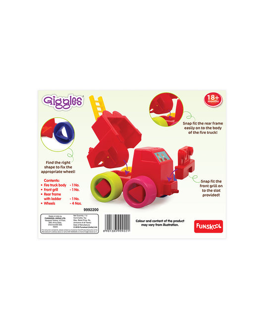 Funskool Giggles Fire Truck Vehicle Toy-Red-9M+