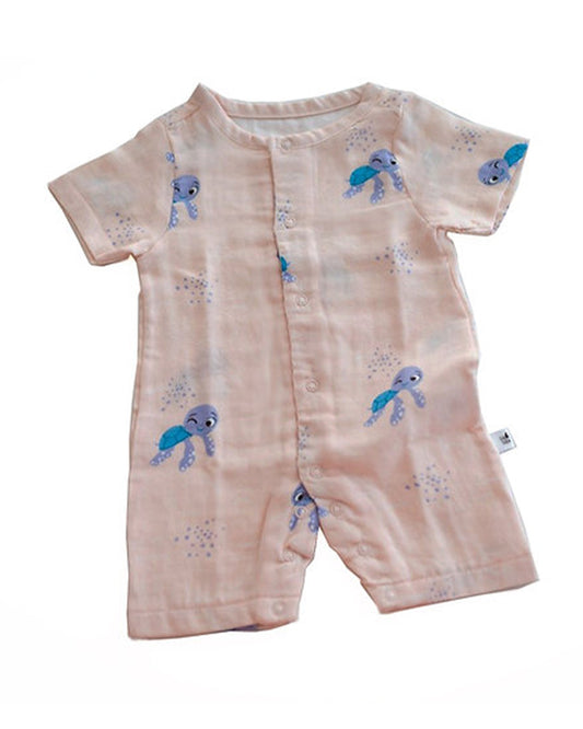 Tickle Tickle Peach Romper-Toby Turtle-GOTS Certified Organic Cotton-For Infants