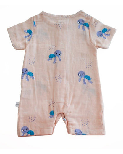 Tickle Tickle Peach Romper-Toby Turtle-GOTS Certified Organic Cotton-For Infants