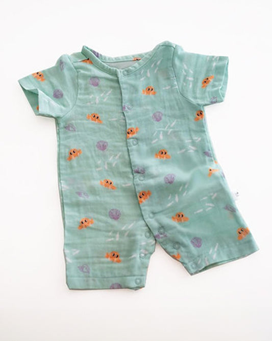 Tickle Tickle Sea Green Romper-Lil Octy-GOTS Certified Organic Cotton-For Infants