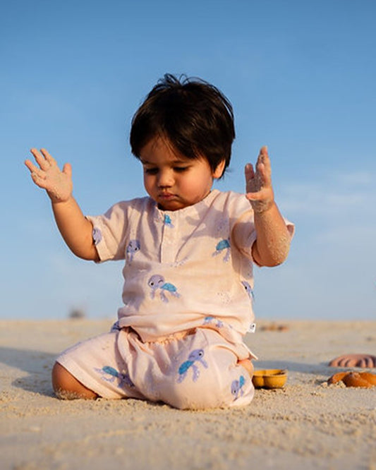 Tickle Tickle Peach T-shirt & Shorts-Toby Turtle-GOTS Certified Organic Cotton-For Infants