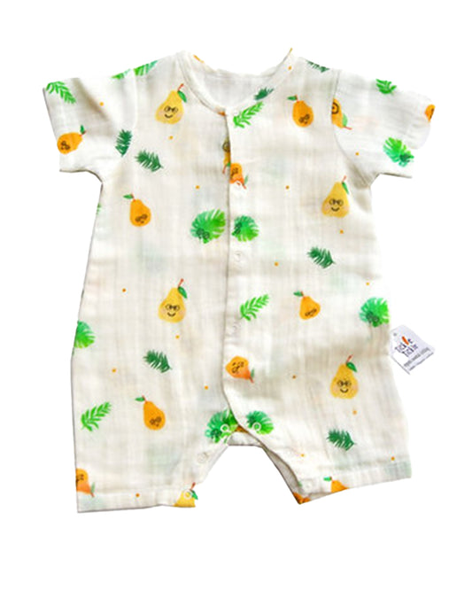 Tickle Tickle White Romper-Poppet Pear-GOTS Certified Organic Cotton-For Infants