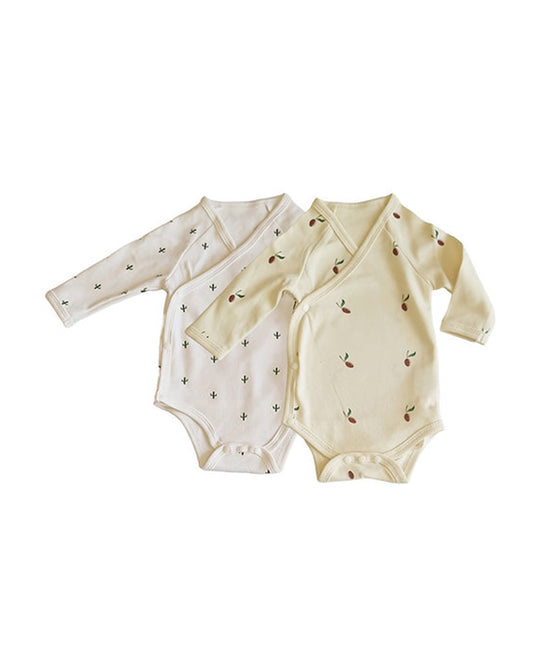 Tickle Tickle White & Off White Kimono Bodysuits-SpikyOlea-GOTS Certified Organic Cotton-Pack of 2-For Infants