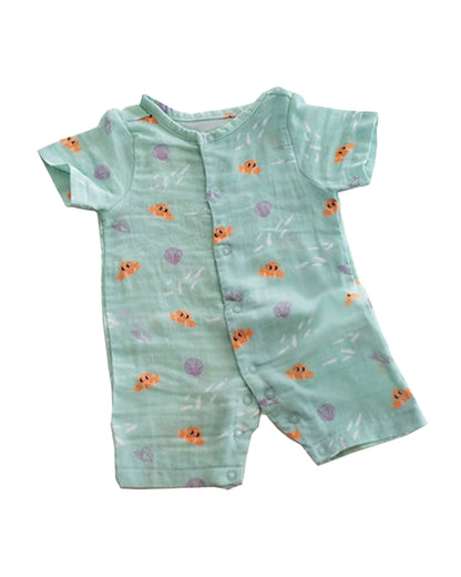 Tickle Tickle Peach & Sea Green Romper-Toby Turtle & Lil Octy-GOTS Certified Organic Cotton-Pack of 2-For Infants