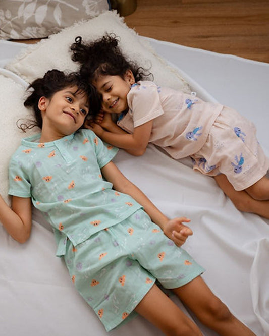 Tickle Tickle Peach & Sea Green T-shirt & Shorts Set-Toby Turtle & Lil Octy-GOTS Certified Organic Cotton-Pack Of 2-For Infants