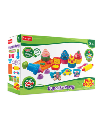 Funskool Fundough Cup Cake Party-With Extruder, Large Cupcake Mould & 4 Clay Tubs-Art & Craft Kit-18M+