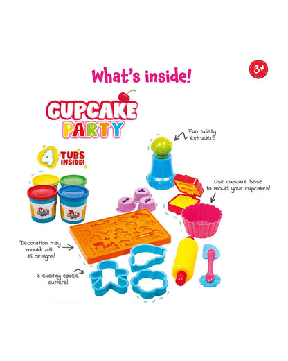 Funskool Fundough Cup Cake Party-With Extruder, Large Cupcake Mould & 4 Clay Tubs-Art & Craft Kit-18M+