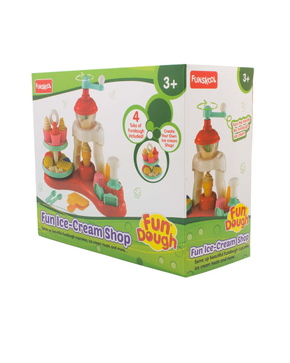 Funskool Fundough Ice-cream Shop-With Extruder, Ice Cream Cones, Waffle Maker, Cup Cakes, 4 Clay Tubs-Art & Craft Kit-18M+