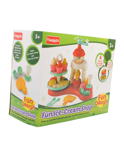 Funskool Fundough Ice-cream Shop-With Extruder, Ice Cream Cones, Waffle Maker, Cup Cakes, 4 Clay Tubs-Art & Craft Kit-18M+