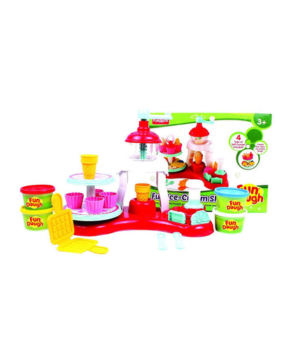 Funskool Fundough Ice-cream Shop-With Extruder, Ice Cream Cones, Waffle Maker, Cup Cakes, 4 Clay Tubs-Art & Craft Kit-18M+