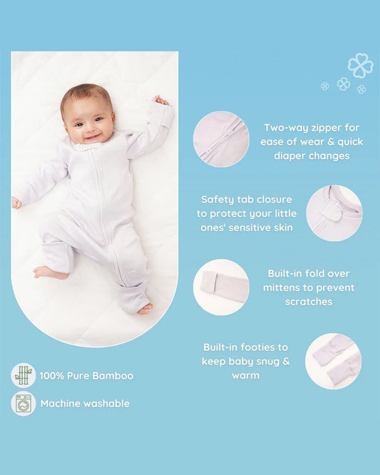 Greendigo Lilac Sleepsuit-Lullaby-100% Pure Bamboo-For Infants