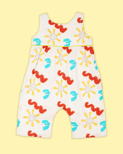 Greendigo White & Multicolor Romper-Confetti-100% Pure Cotton-For Infants