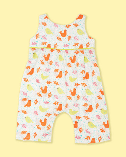 Greendigo White & Multicolor Romper-Flutter Friends-100% Pure Cotton-For Infants