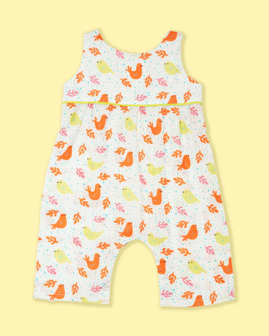 Greendigo White & Multicolor Romper-Flutter Friends-100% Pure Cotton-For Infants