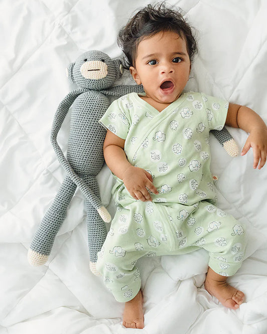 Greendigo Pastel Green Romper-Mumbo Jumbo-100% GOTS Certified Organic Cotton-For Infants