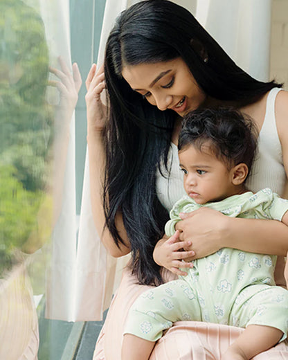 Greendigo Pastel Green Romper-Mumbo Jumbo-100% GOTS Certified Organic Cotton-For Infants