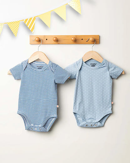 Greendigo Light Blue Bodysuits-Misty-100% GOTS Certified Organic Cotton-Pack Of 2-For Infants