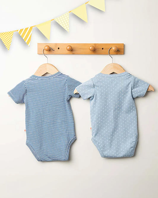 Greendigo Light Blue Bodysuits-Misty-100% GOTS Certified Organic Cotton-Pack Of 2-For Infants