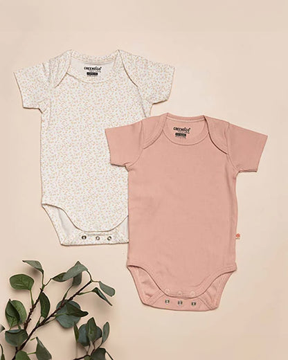 Greendigo Peach Bodysuits-Fern-100% GOTS Certified Organic Cotton-Pack Of 2-For Infants