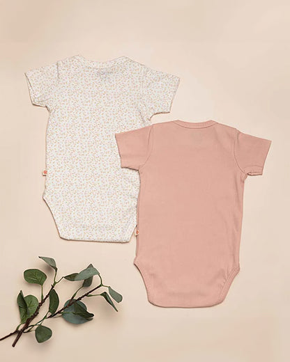 Greendigo Peach Bodysuits-Fern-100% GOTS Certified Organic Cotton-Pack Of 2-For Infants