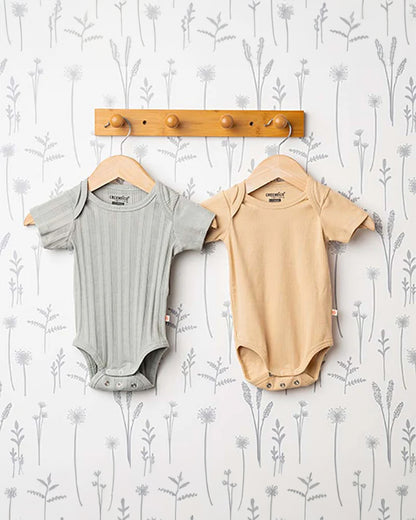 Greendigo Beige & Light Grey Bodysuits-Olive-100% GOTS Certified Organic Cotton-Pack of 2-For Infants