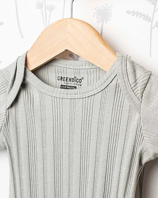 Greendigo Beige & Light Grey Bodysuits-Olive-100% GOTS Certified Organic Cotton-Pack of 2-For Infants