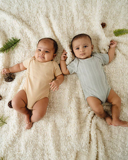 Greendigo Beige & Light Grey Bodysuits-Olive-100% GOTS Certified Organic Cotton-Pack of 2-For Infants