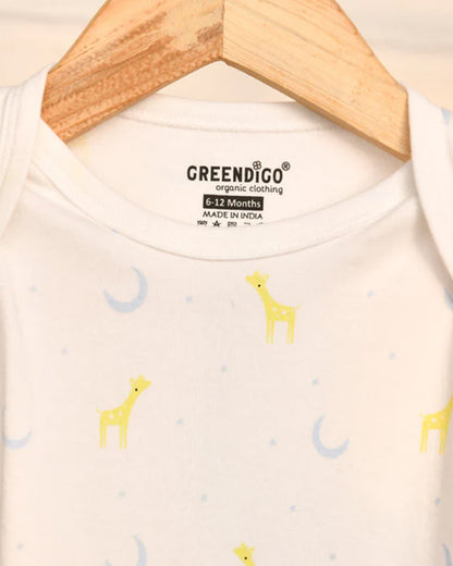 Greendigo White & Cream Bodysuits-Furry Kingdom-100% GOTS Certified Organic Cotton-Pack Of 3-For Infants