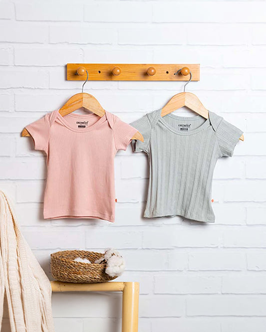 Greendigo Grey & Pastel T-shirts-100% GOTS Certified Organic Cotton-Pack of 2-For Infants