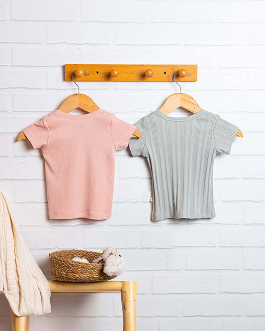 Greendigo Grey & Pastel T-shirts-100% GOTS Certified Organic Cotton-Pack of 2-For Infants