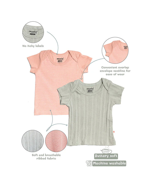 Greendigo Grey & Pastel T-shirts-100% GOTS Certified Organic Cotton-Pack of 2-For Infants