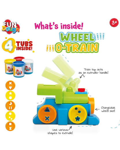 Funskool Fundough Wheel O Train-With Train Extruder, 5 Form Wheels & 4 Clay Tubs-Art & Craft Kit-18M+