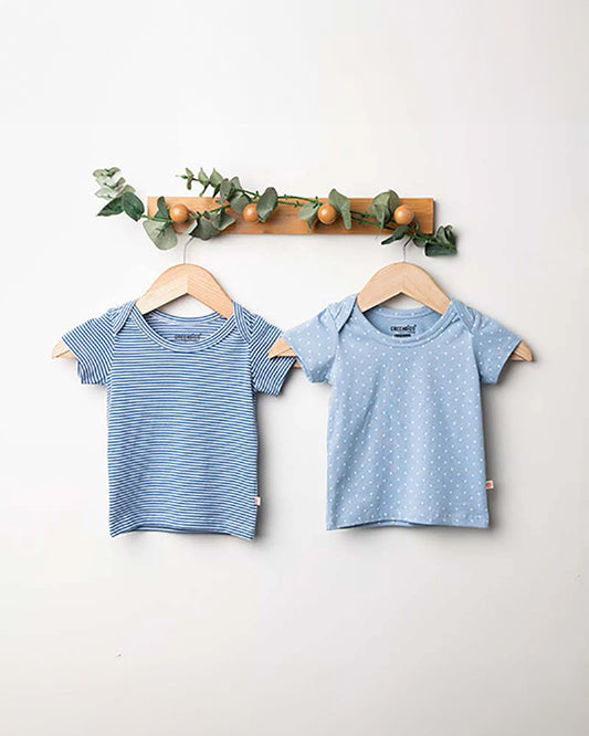 Greendigo Blue T-shirts-100% GOTS Certified Organic Cotton-Pack of 2-For Infants