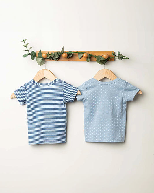 Greendigo Blue T-shirts-100% GOTS Certified Organic Cotton-Pack of 2-For Infants