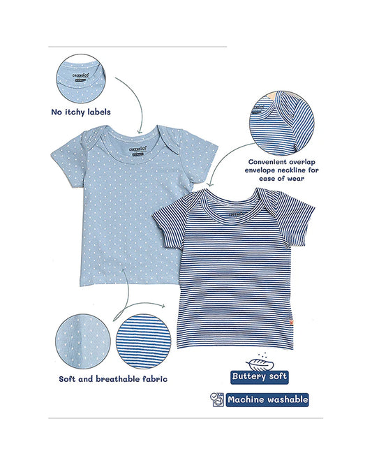 Greendigo Blue T-shirts-100% GOTS Certified Organic Cotton-Pack of 2-For Infants