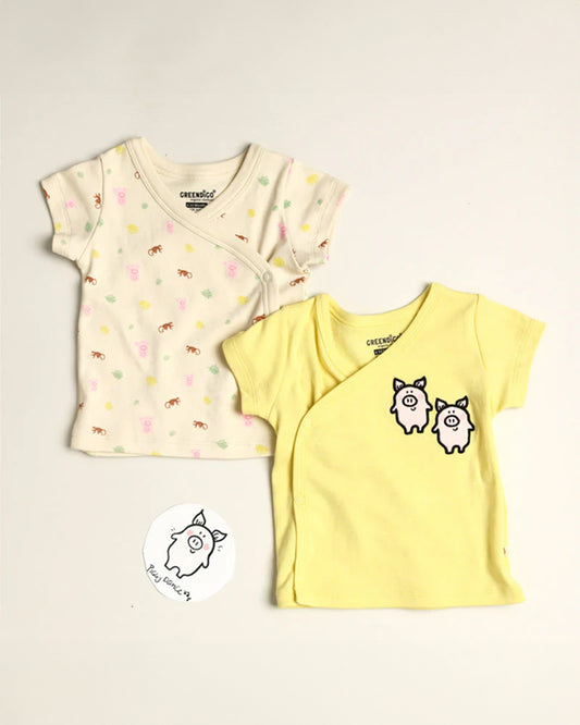 Greendigo Yellow & Pink T-shirts-100% GOTS Certified Organic Cotton-Pack of 2-For Infants