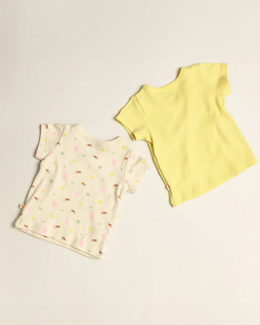 Greendigo Yellow & Pink T-shirts-100% GOTS Certified Organic Cotton-Pack of 2-For Infants