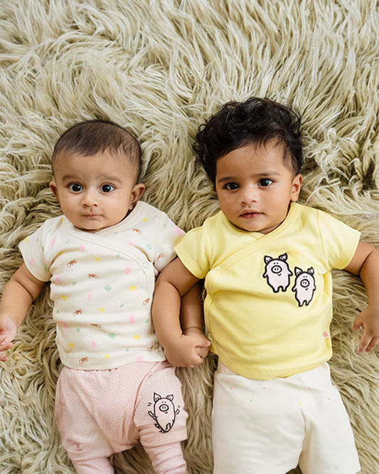 Greendigo Yellow & Pink T-shirts-100% GOTS Certified Organic Cotton-Pack of 2-For Infants