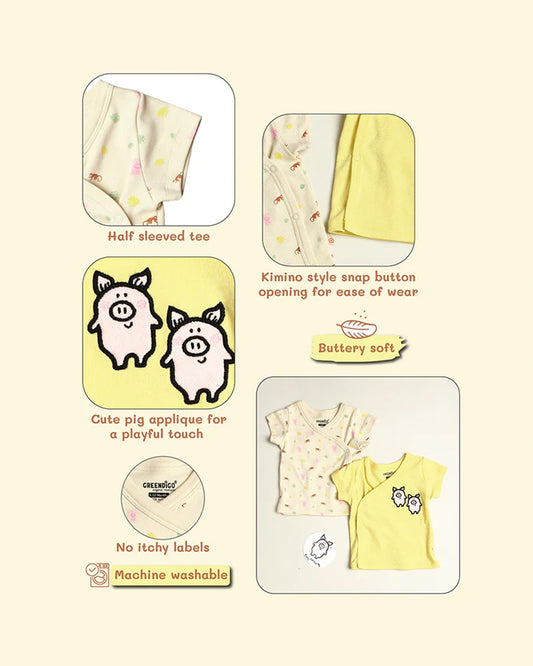 Greendigo Yellow & Pink T-shirts-100% GOTS Certified Organic Cotton-Pack of 2-For Infants