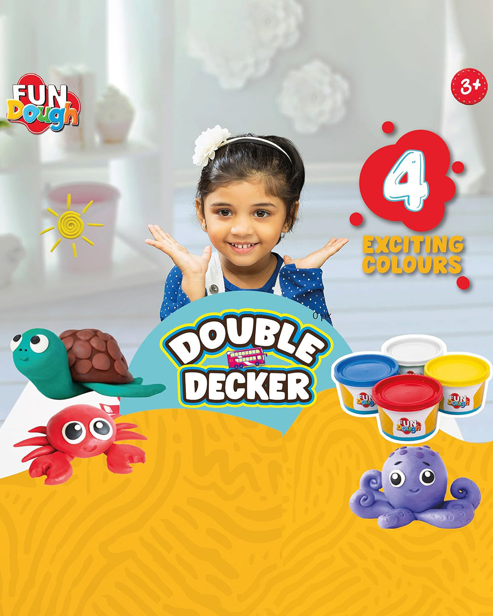 Funskool Fundough Double Decker-With 4 Clay Tubs-Art & Craft Kit-18M ...