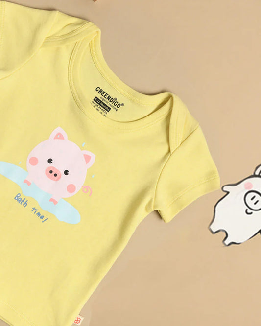 Greendigo Yellow T-shirts-Oinkers-100% GOTS Certified Organic Cotton-For Infants