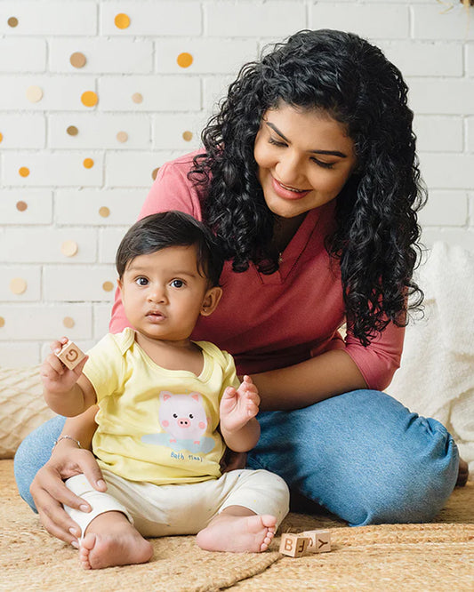 Greendigo Yellow T-shirts-Oinkers-100% GOTS Certified Organic Cotton-For Infants